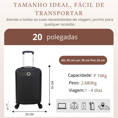 Mala de Bordo Pisa Rígida 4 Rodas 360º Santino P - AMZV183P