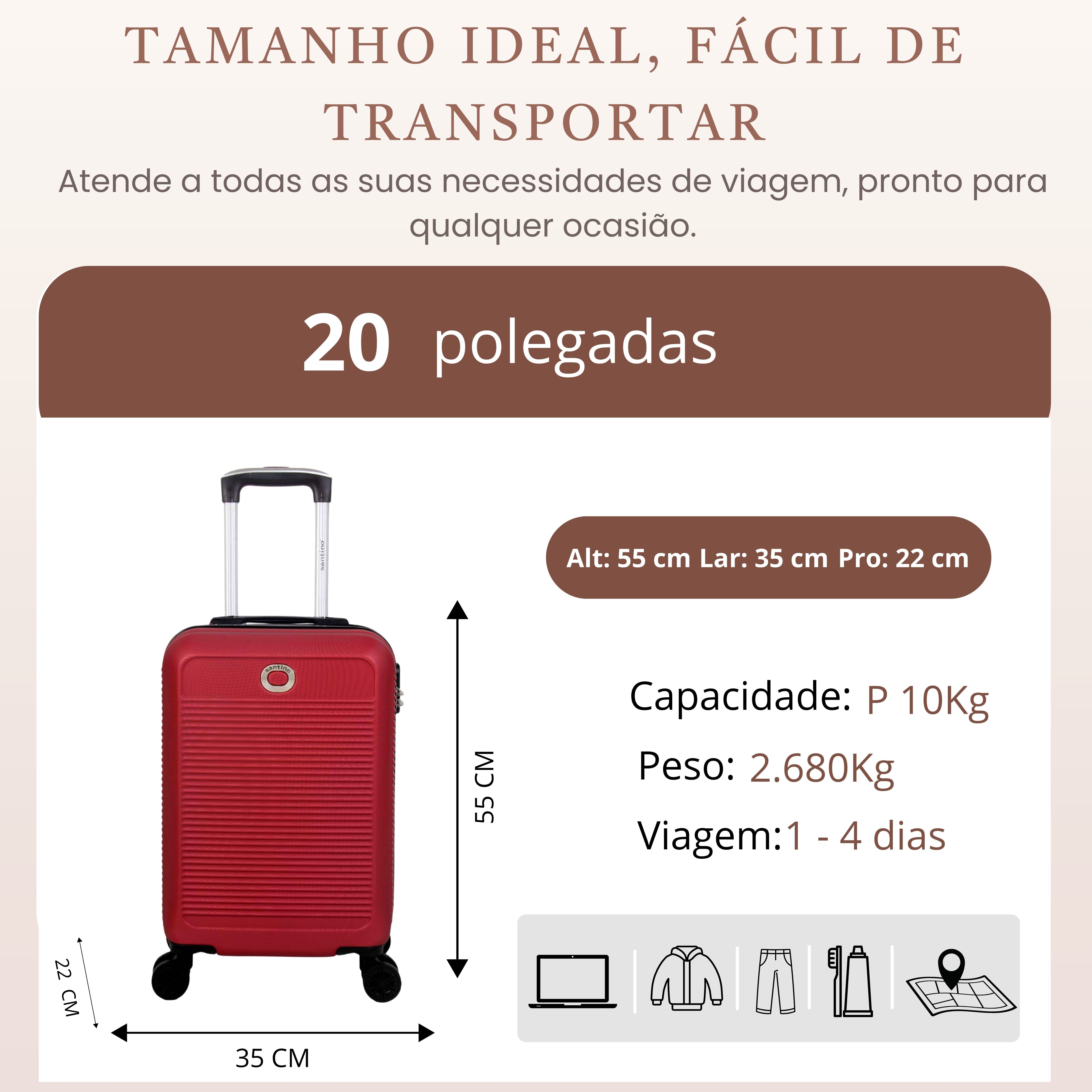 Mala de Bordo Pisa Rígida 4 Rodas 360º Santino P - AMZV183P