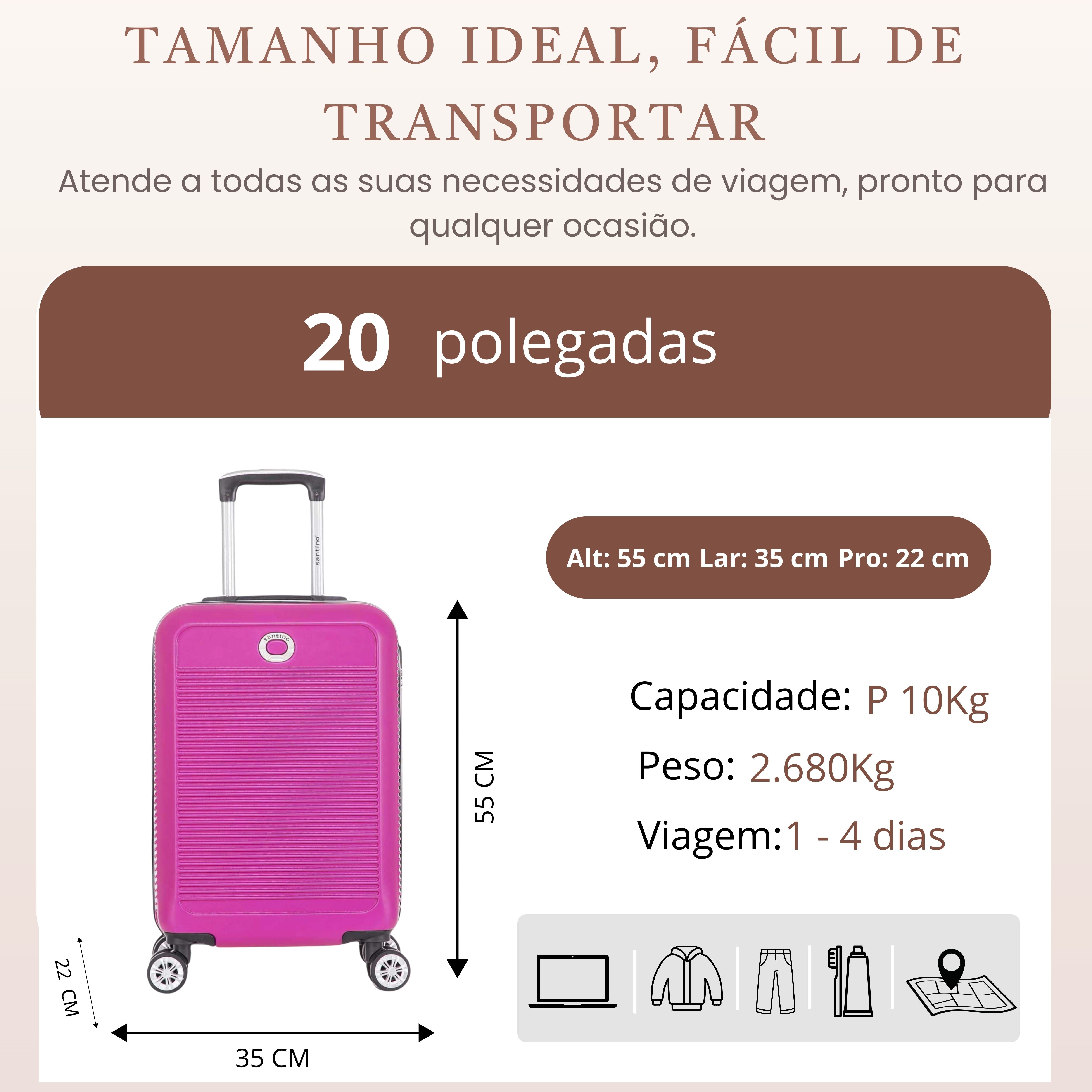 Mala de Bordo Pisa Rígida 4 Rodas 360º Santino P - AMZV183P