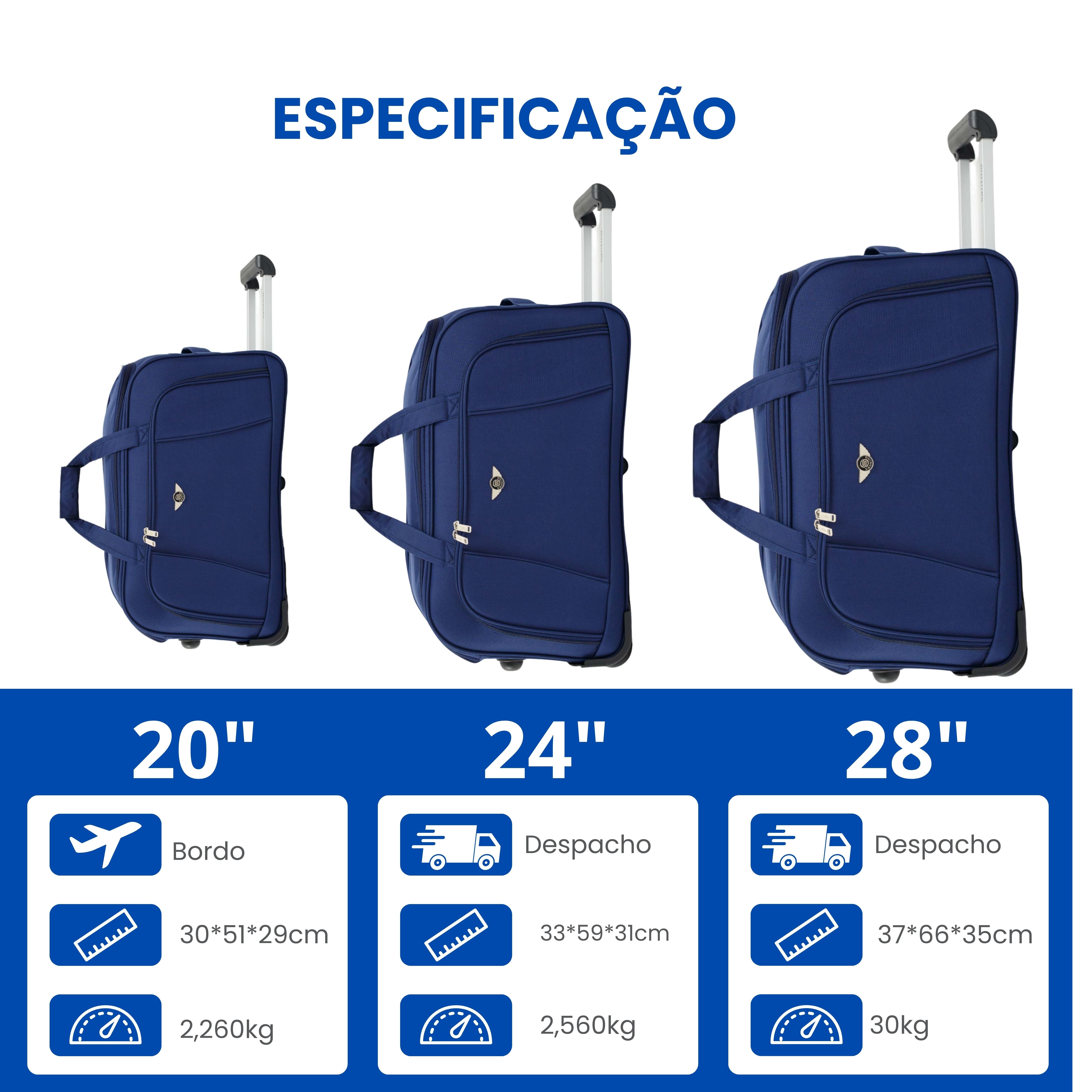 Conjunto Sacola de Viagem Sardenha Poliéster 3 peças Santino - NDS501J