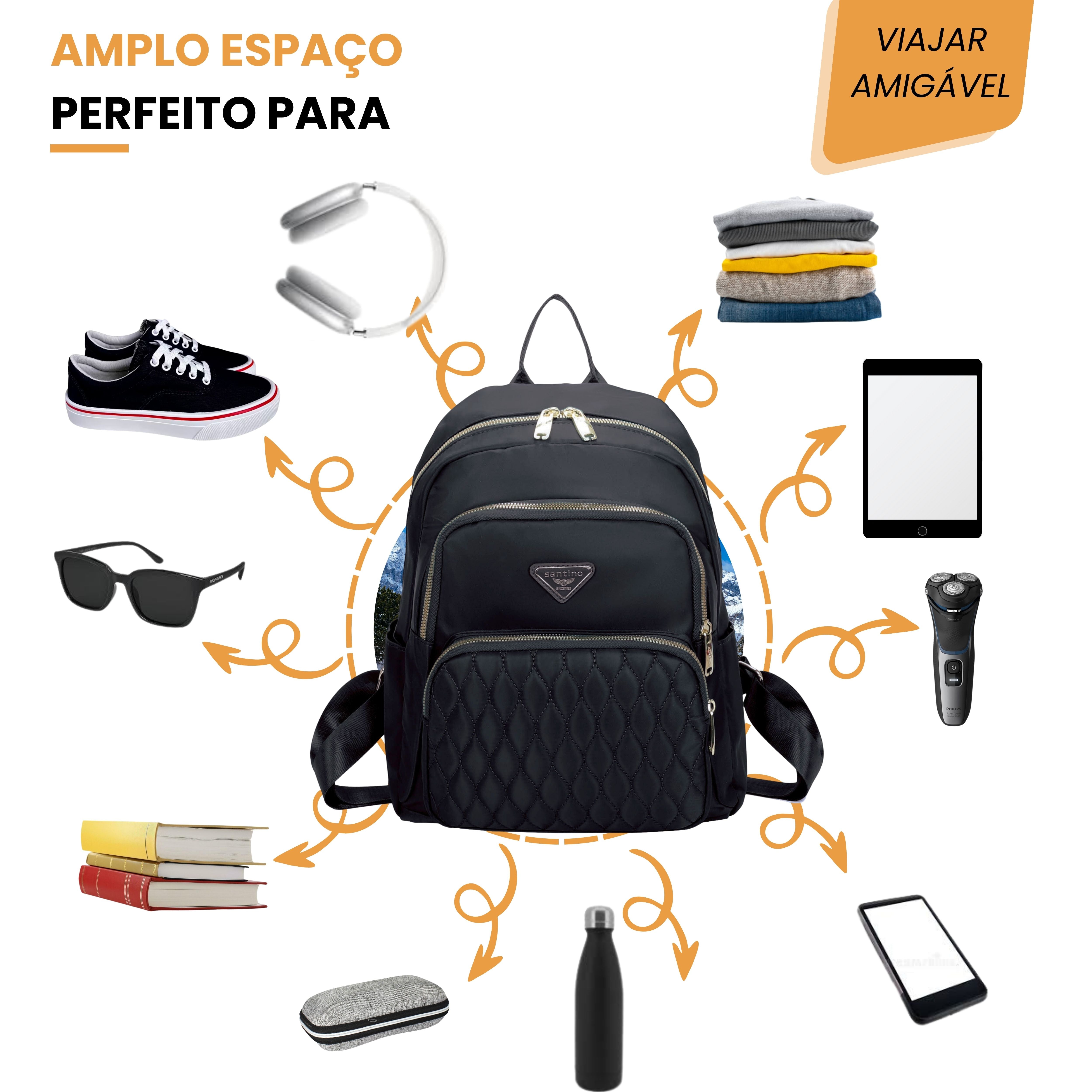 Bolsa Mochila Amarílis Nylon Santino Preta SAB412U01