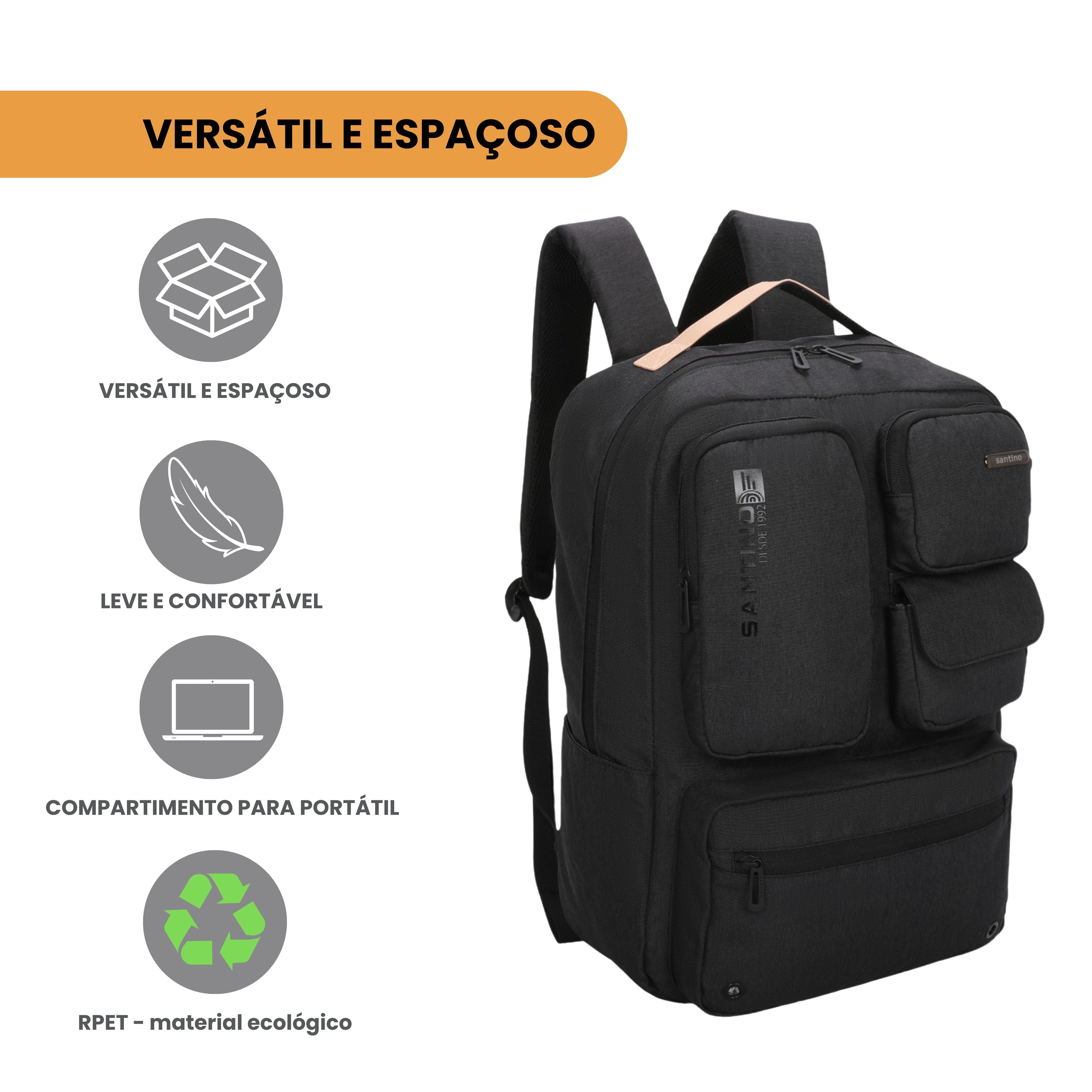 Mochila Notebook Pop Organizer by Santino Poliéster Preto