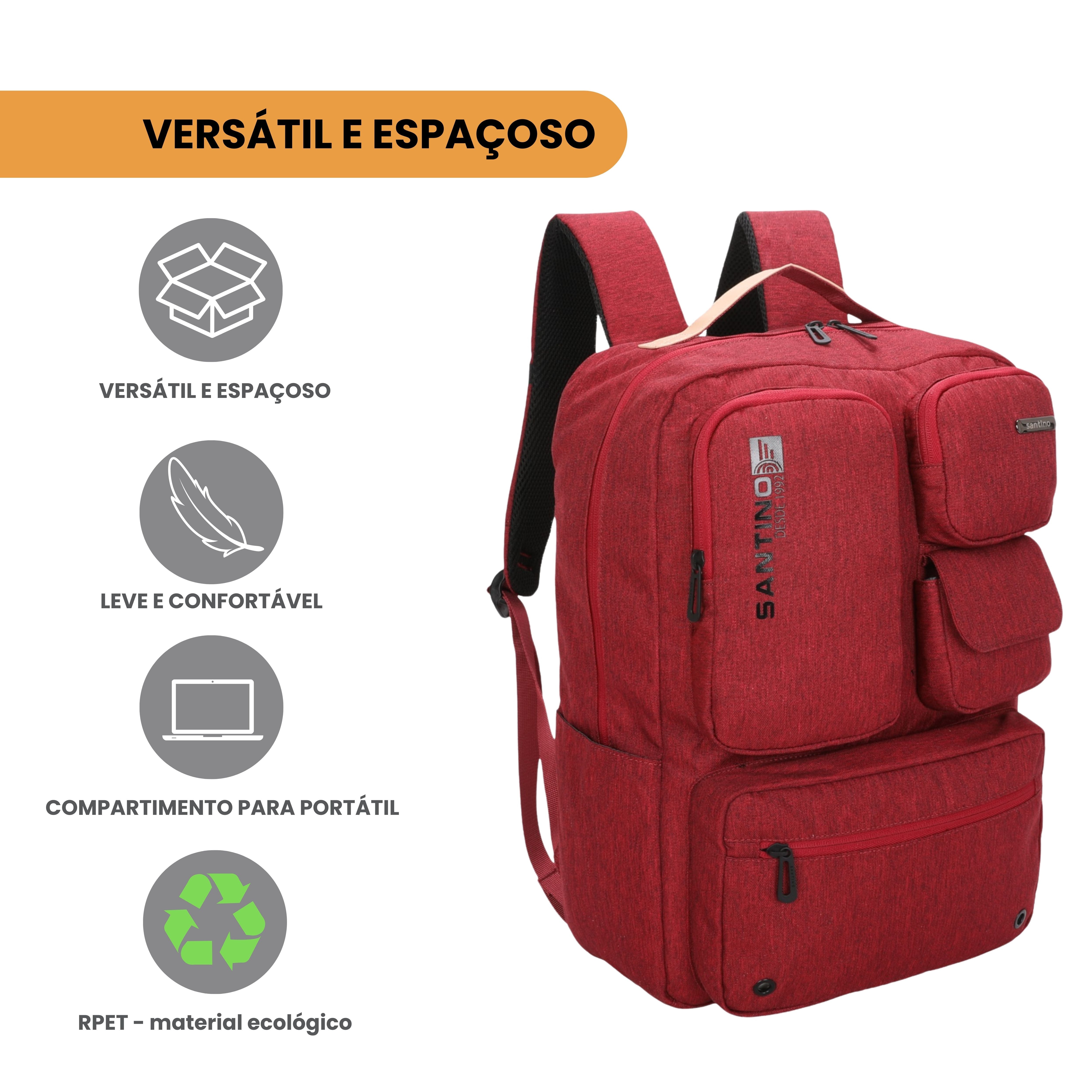 Mochila Notebook Pop Organizer by Santino Poliéster Vermelho