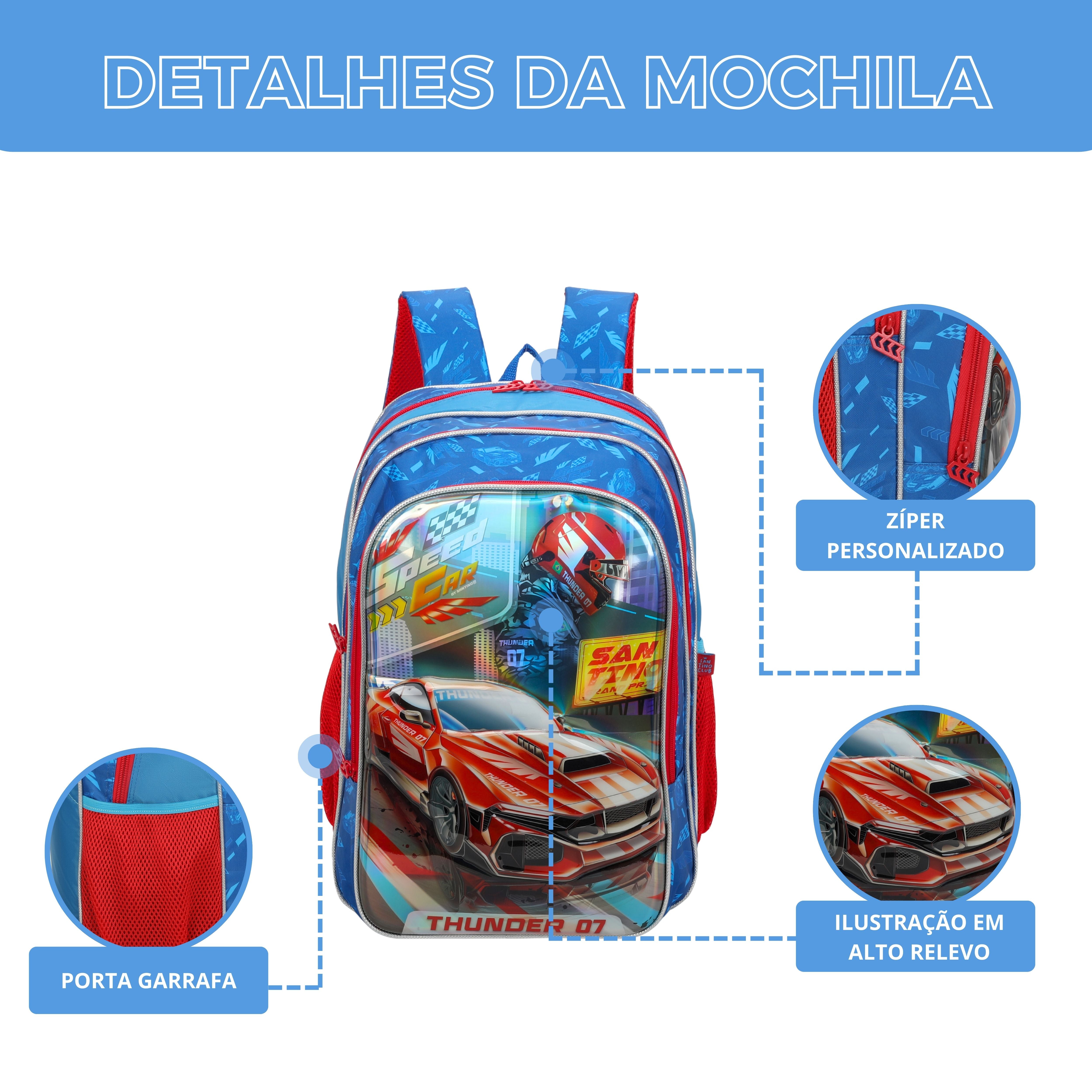 Mochila Infantil Speed Car Tunning Race by Santino - SCM11U - Azul Marinho