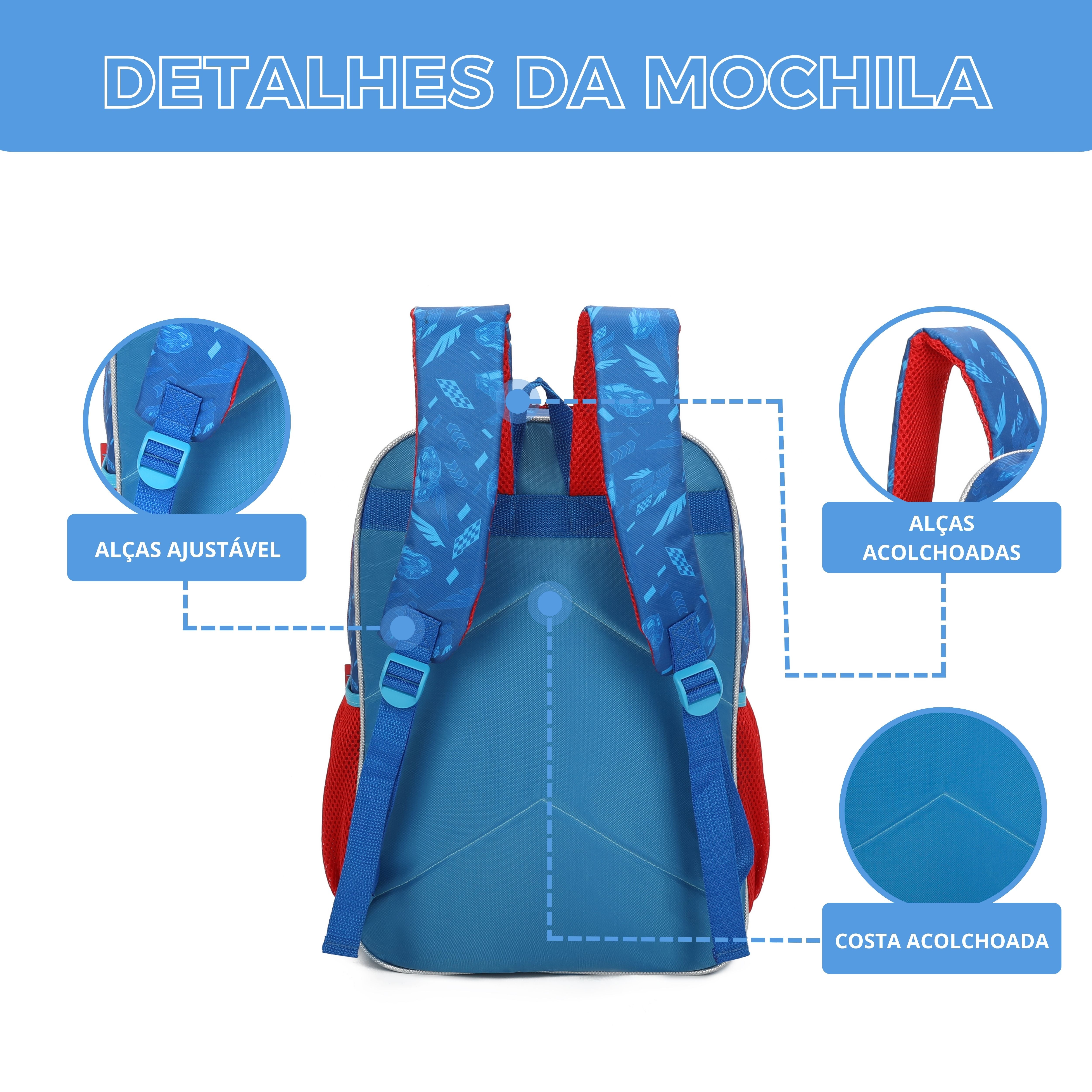 Mochila Infantil Speed Car Tunning Race by Santino - SCM11U - Azul Marinho