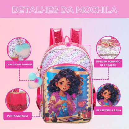 Mochila Infantil Sweet Girl Makeup by Santino Poliéster SGM24U Rosa