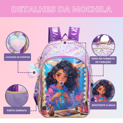 Mochila Infantil Sweet Girl Makeup by Santino Poliéster SGM24U Lílas