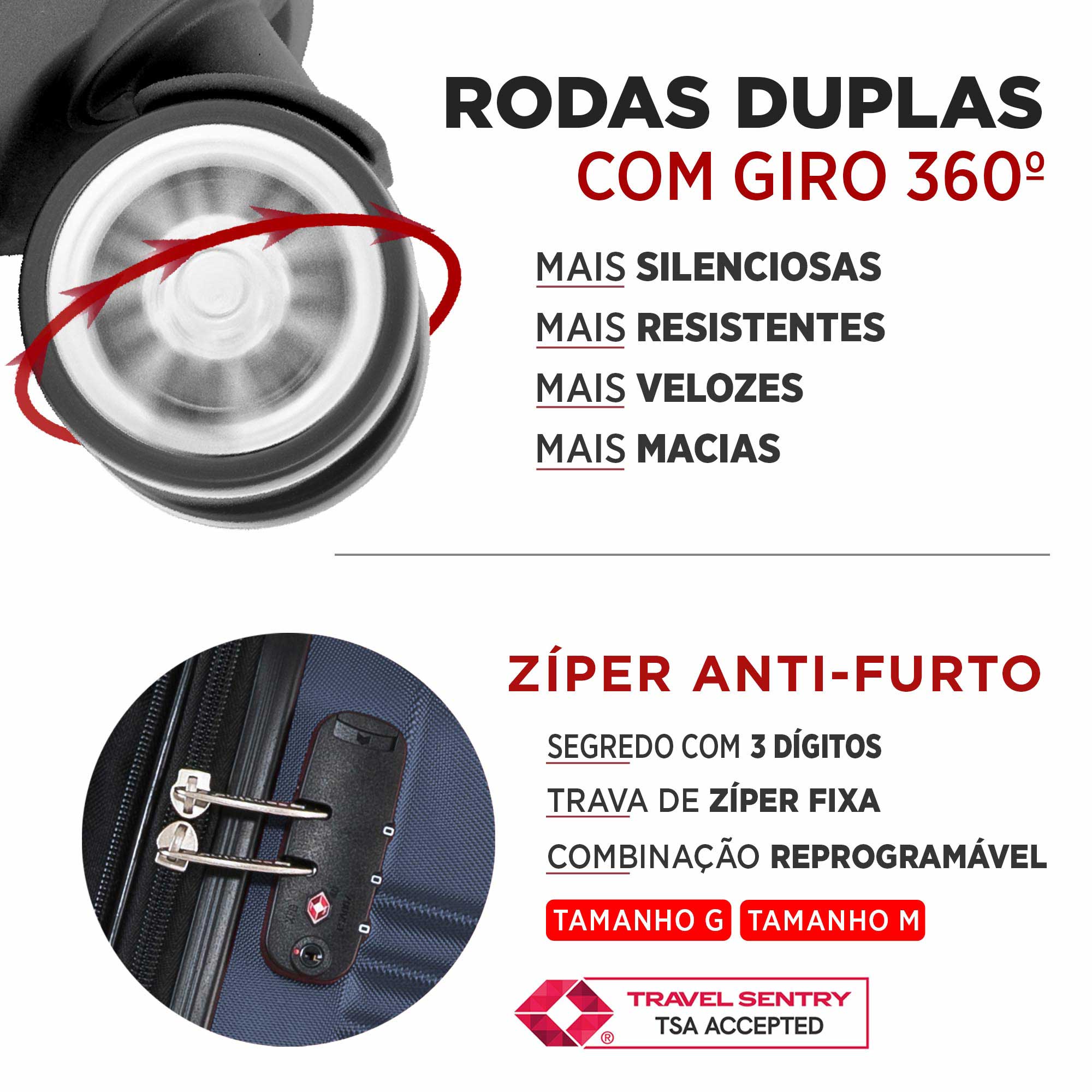 Conjunto de Malas Geometric 3 Peças Rígida 360° Santino - SAV7003J