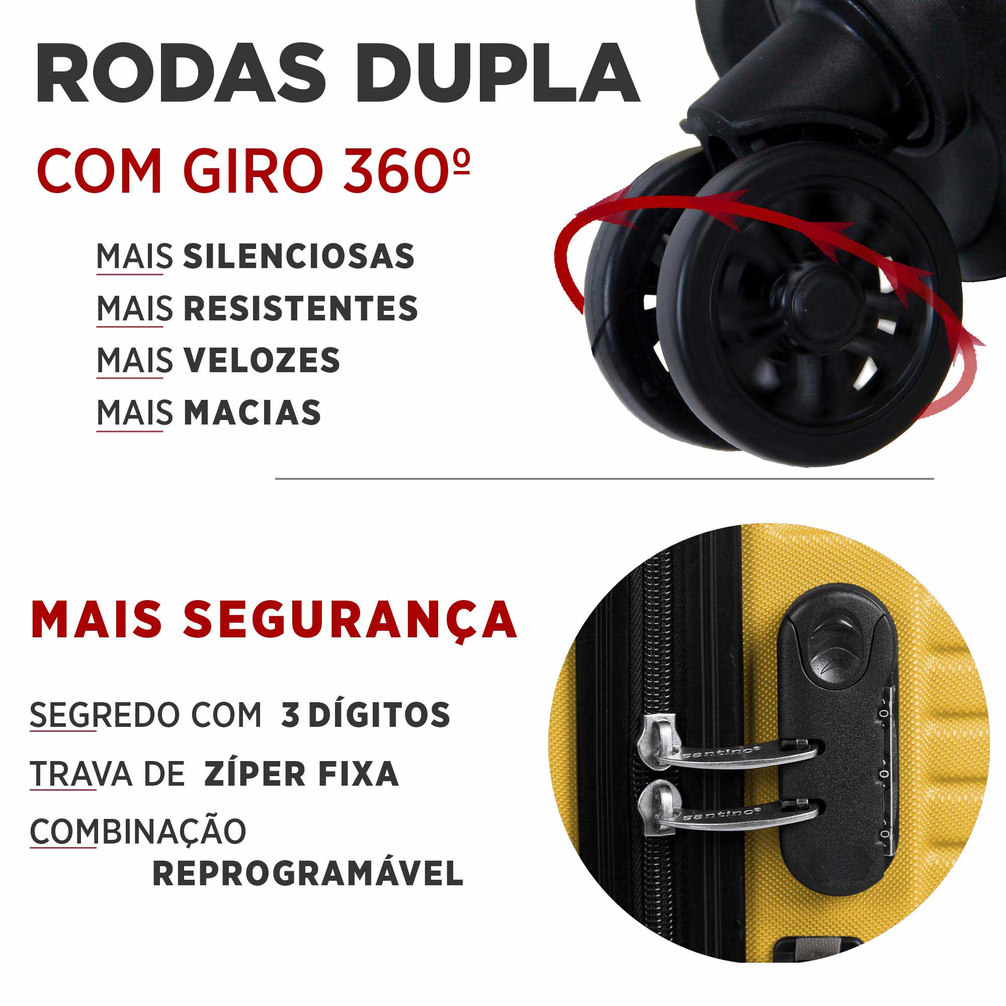 Mala de Bordo Vancouver Rígida 4 Rodas 360º Santino AMZV205S