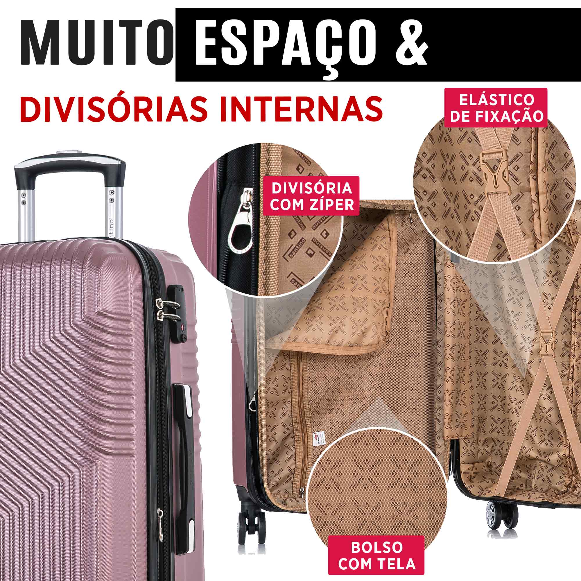 Conjunto de Malas Geometric 3 Peças Rígida 360° Santino - SAV7003J